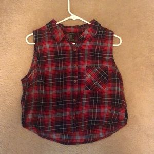 Plaid Cropped Button Up Muscle Shirt